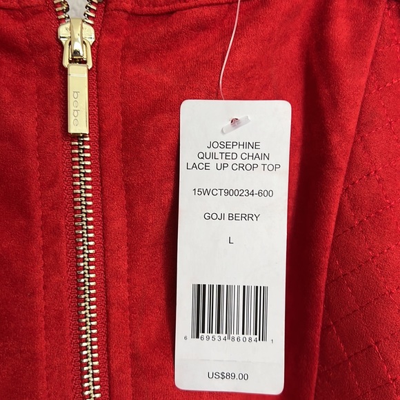 BeBe Josephine Quilted Chain Lace Up Corset Top Goji Berry Faux Suede Size L NWT - Picture 6 of 12